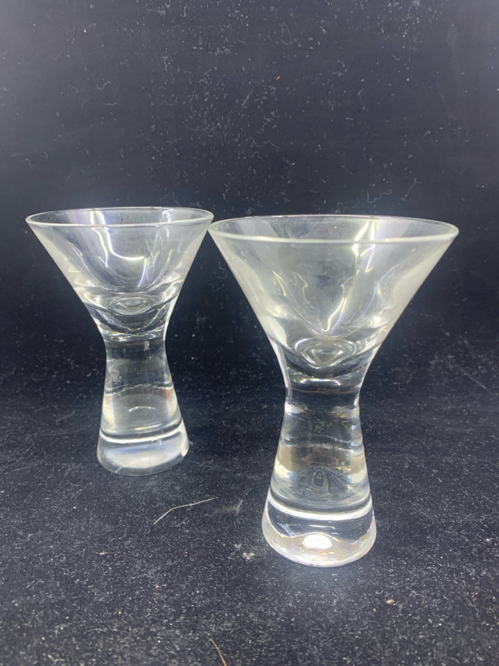 2 SHORT THICK BOTTOM MARTINI GLASS.