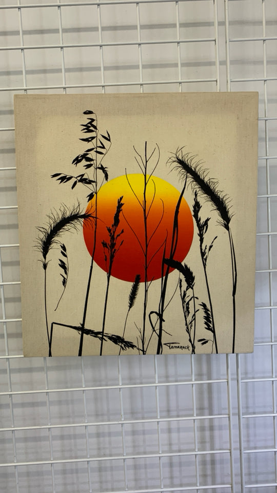 WHEAT AND RED SUN CANVAS WALL ART.