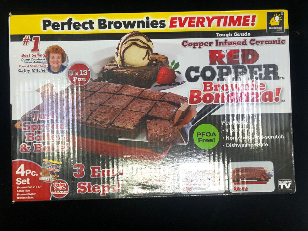 NIB RED COPPER BROWNIE PAN.