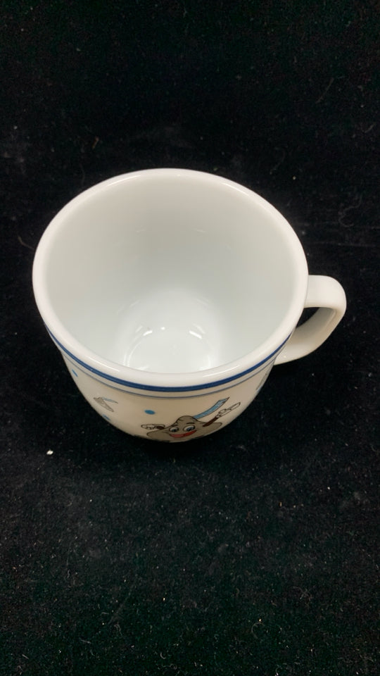 WHITE HERSHEY KISS MUG W BLUE RIM.