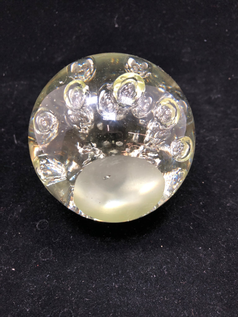 BUBBLE GLASS PAPERWEIGHT.