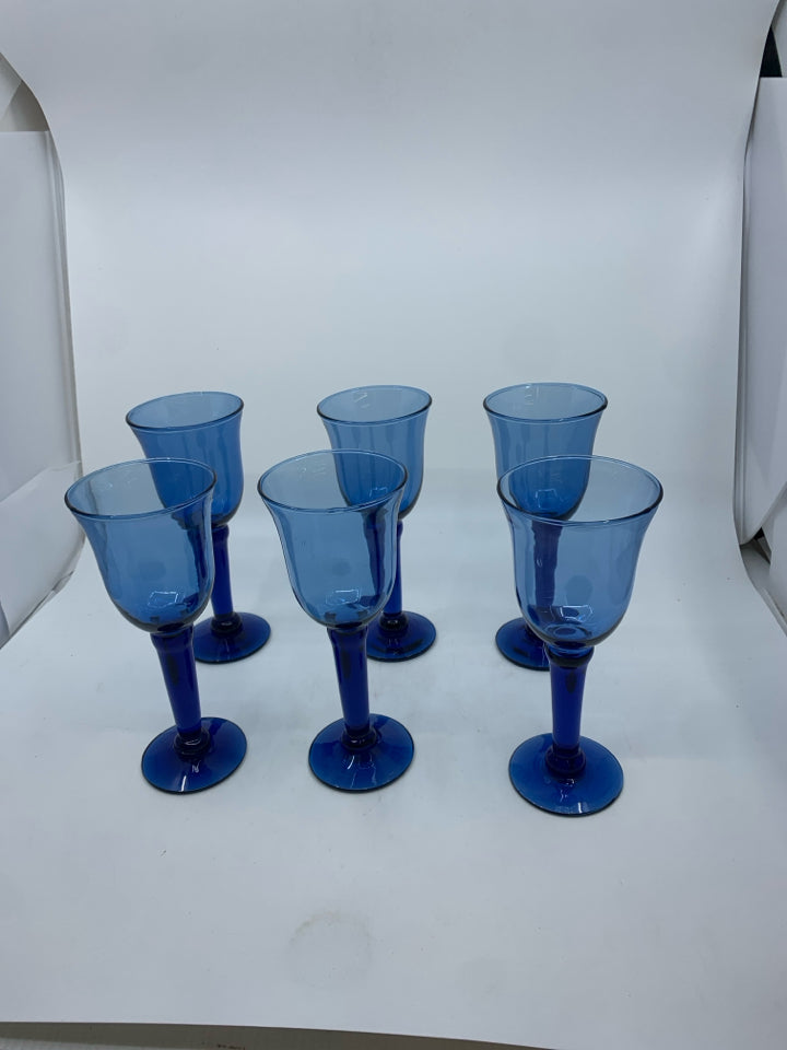 6 BLUE WINE GLASSES.