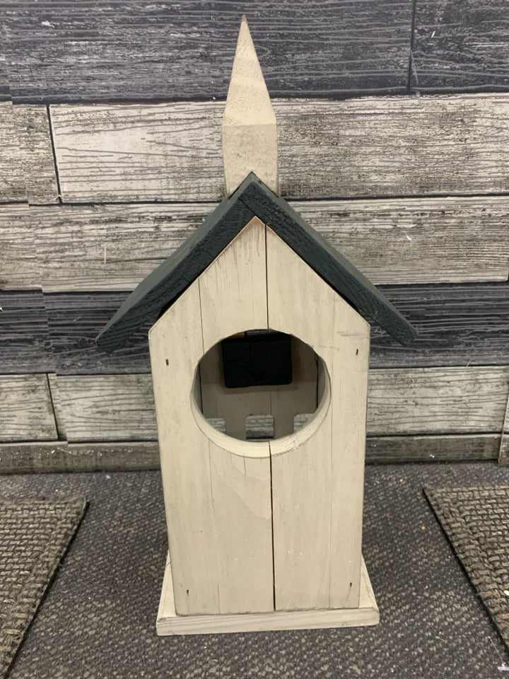 DISTRESSED CHURCH STYLE WOODEN CLOCK.