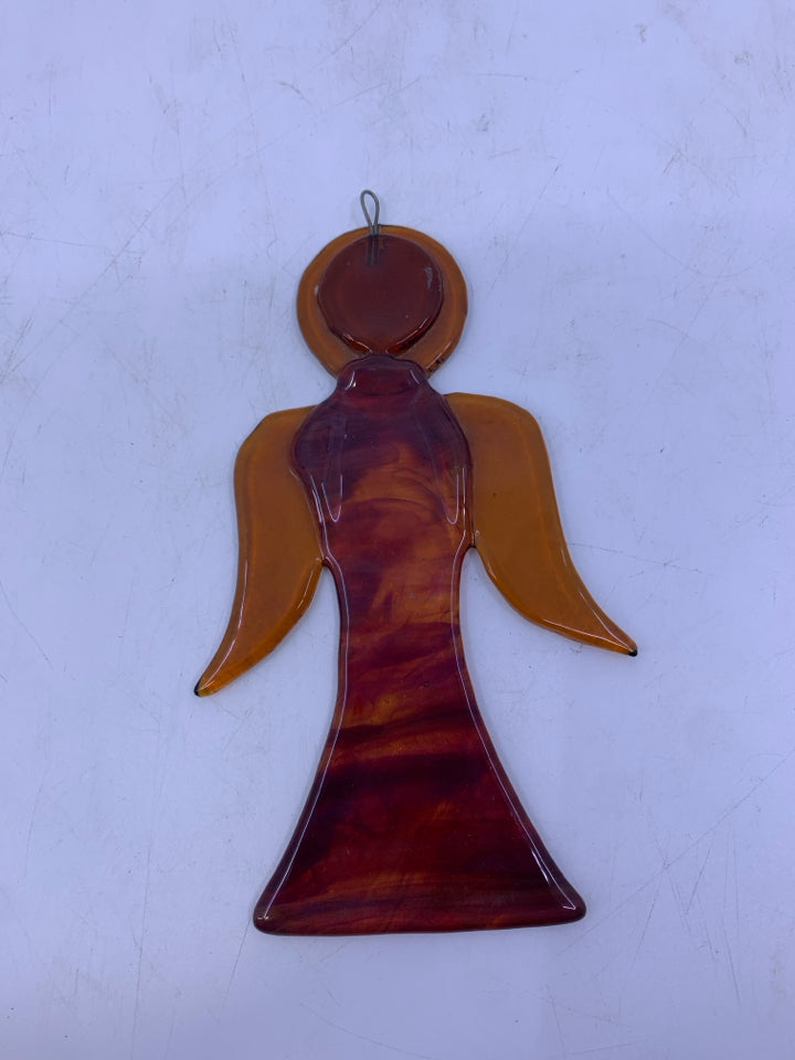 ORANGE/RED BLOWN GLASS ANGEL.