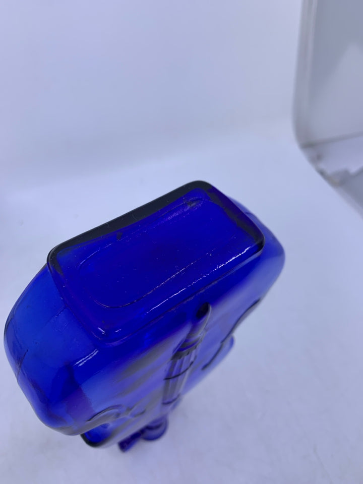 COBALT BLUE VIOLIN SHAPED DECANTER.