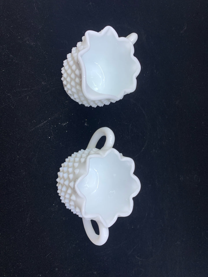 HOBNAIL MILK GLASS SUGAR & CREAMER SET.