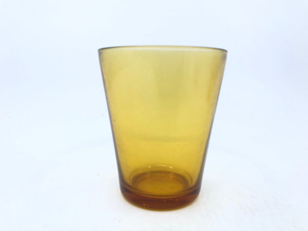 6 SHORT AMBER GLASS JUICE GLASSES.