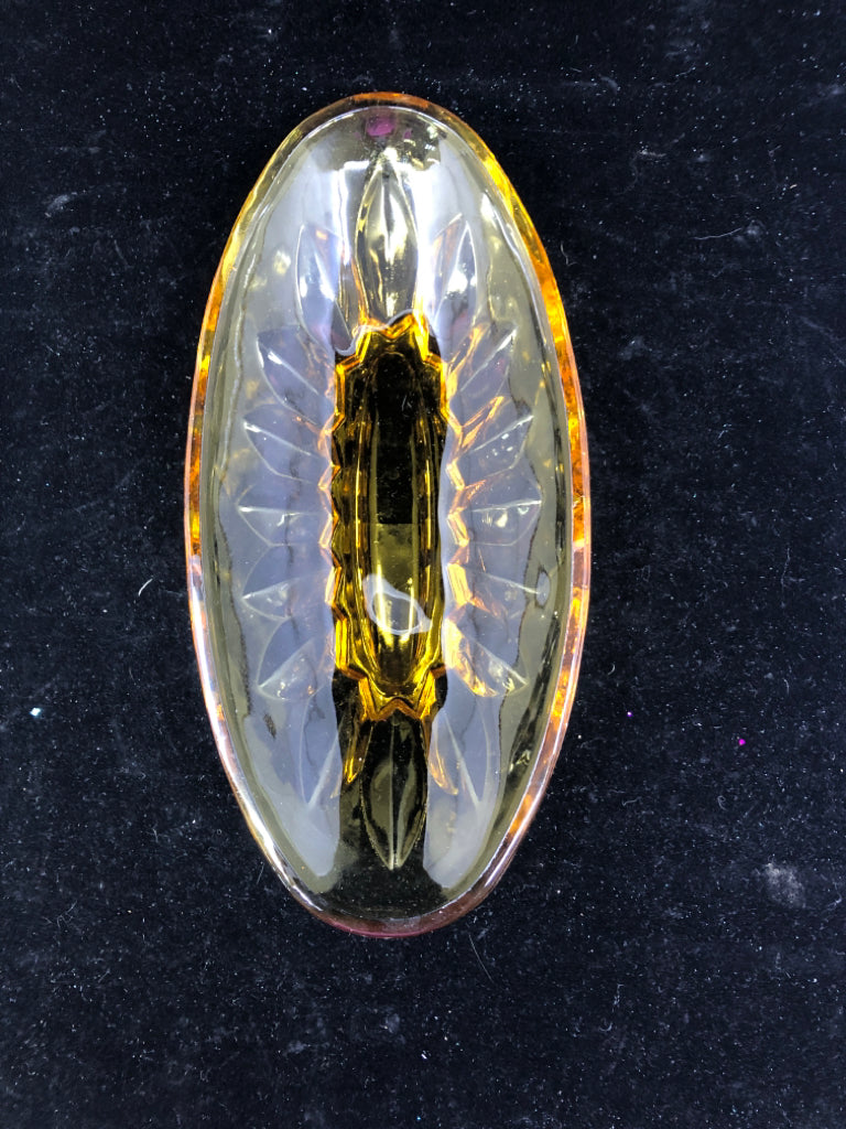OVAL AMBER GLASS BOWL 9" X 4"