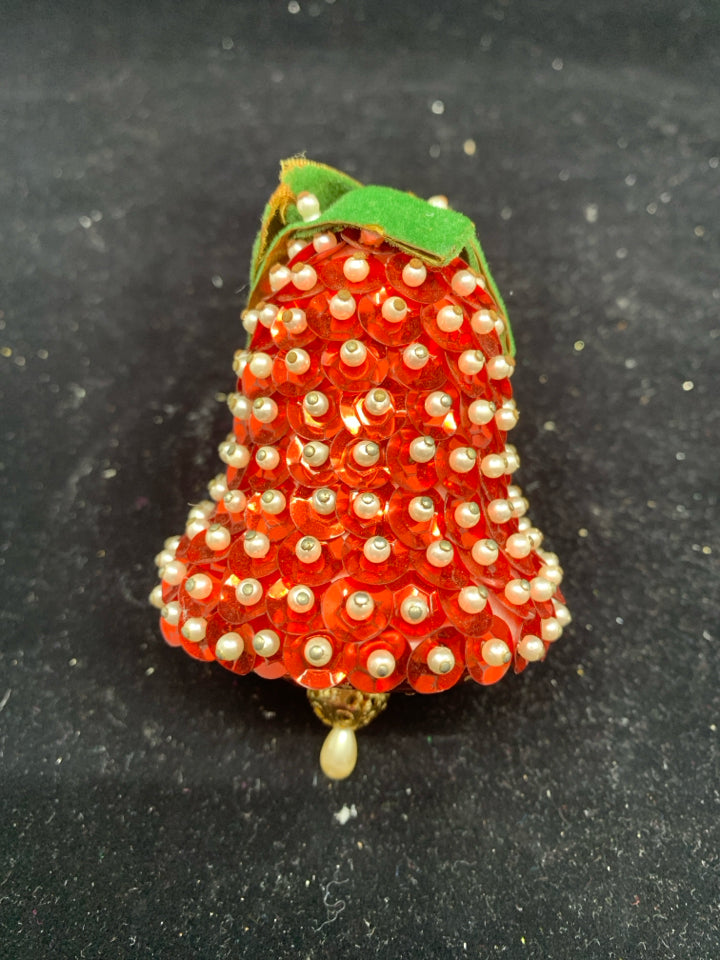 VTG RED BELL ORNAMENT.