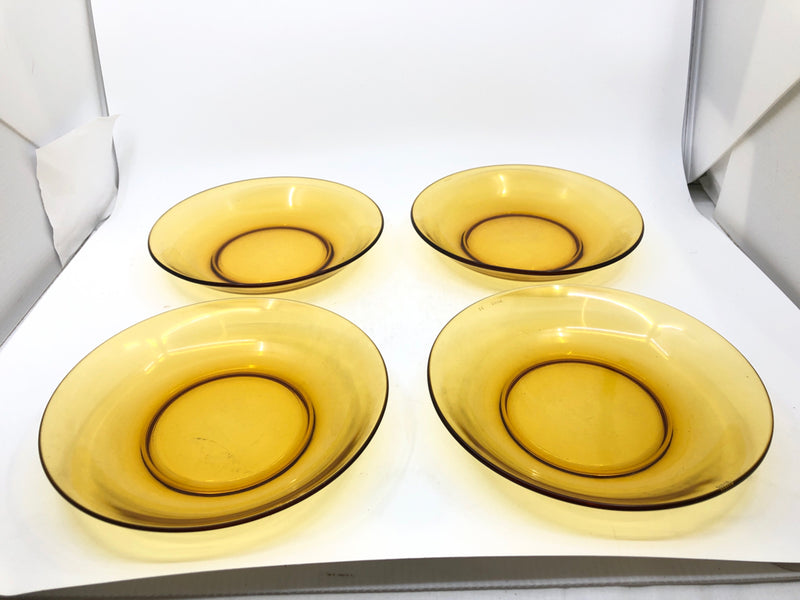 4 AMBER GLASS BOWLS.