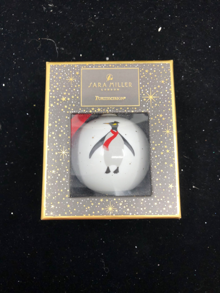 SARA MILLER PENGUIN ORNAMENT IN BOX.