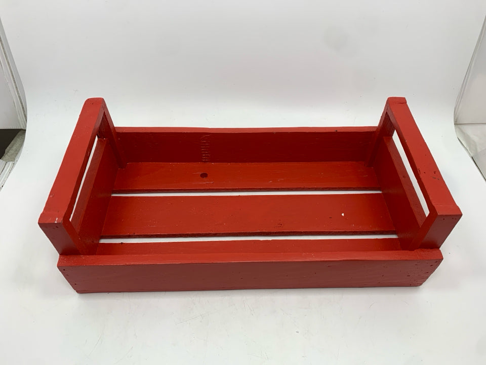 RED WOOD TRAY W/HANDLES.