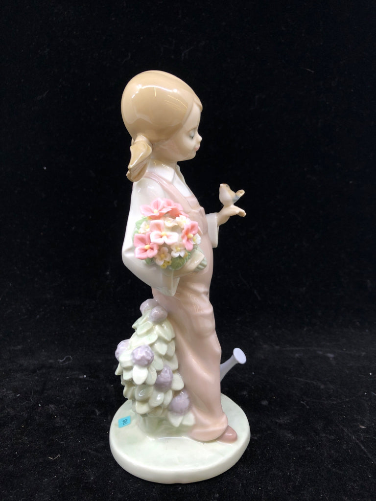 LLADRO GIRL IN PINK OVERALLS W BIRD.