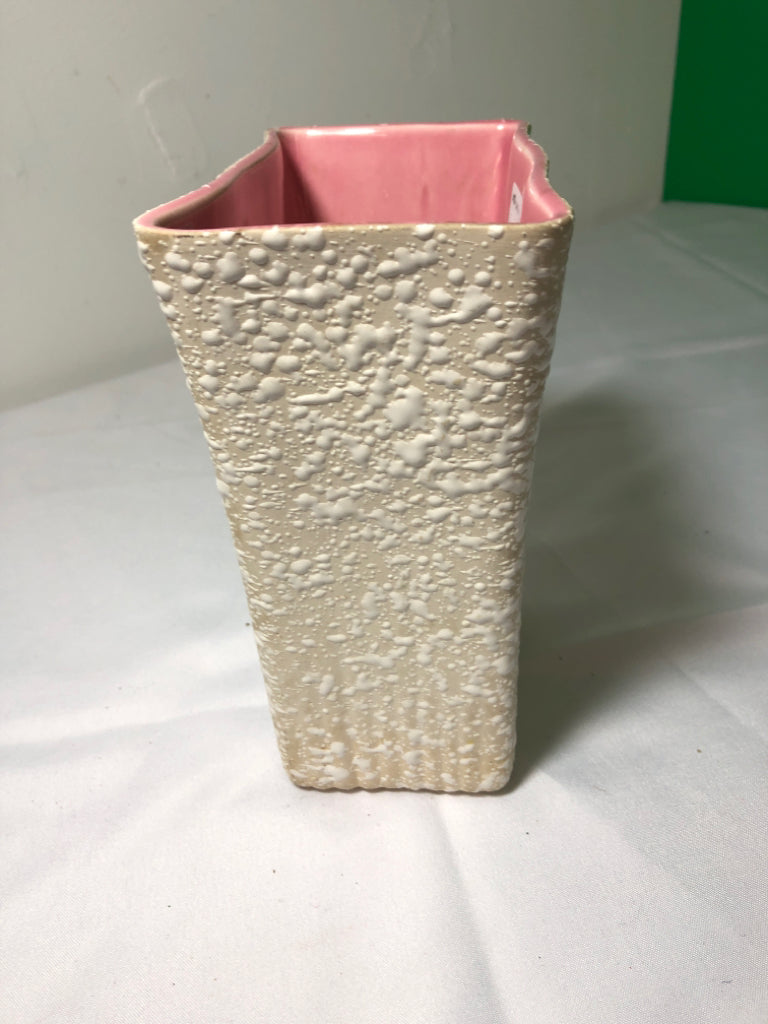 VTG CREAM AND PINK INSERT RECTANGLE PLANTER.