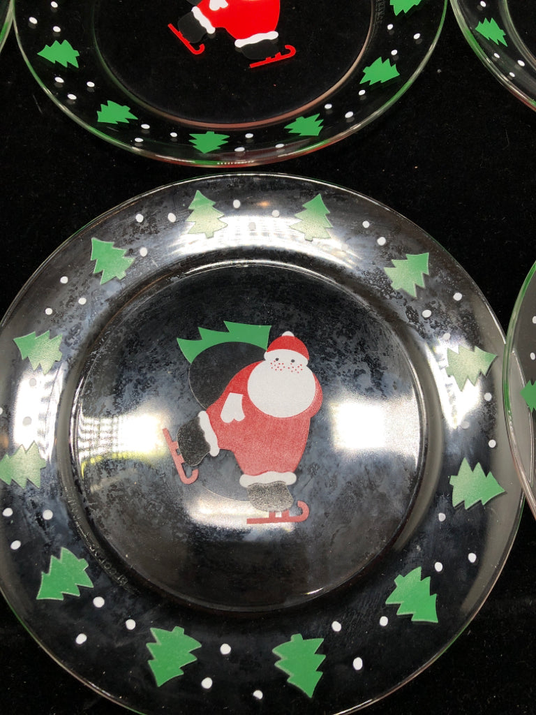 6 SKATING SANTA GLASS PLATES.
