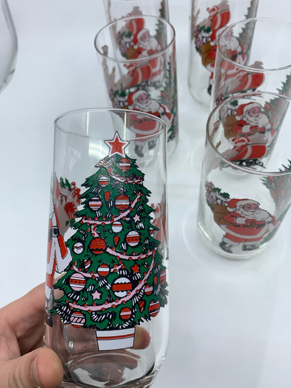 6 SANTA W TREE DRINKING GLASSES.