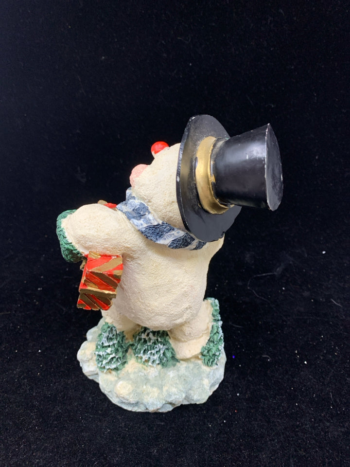 SNOWMAN HOLDING RED GIFT.
