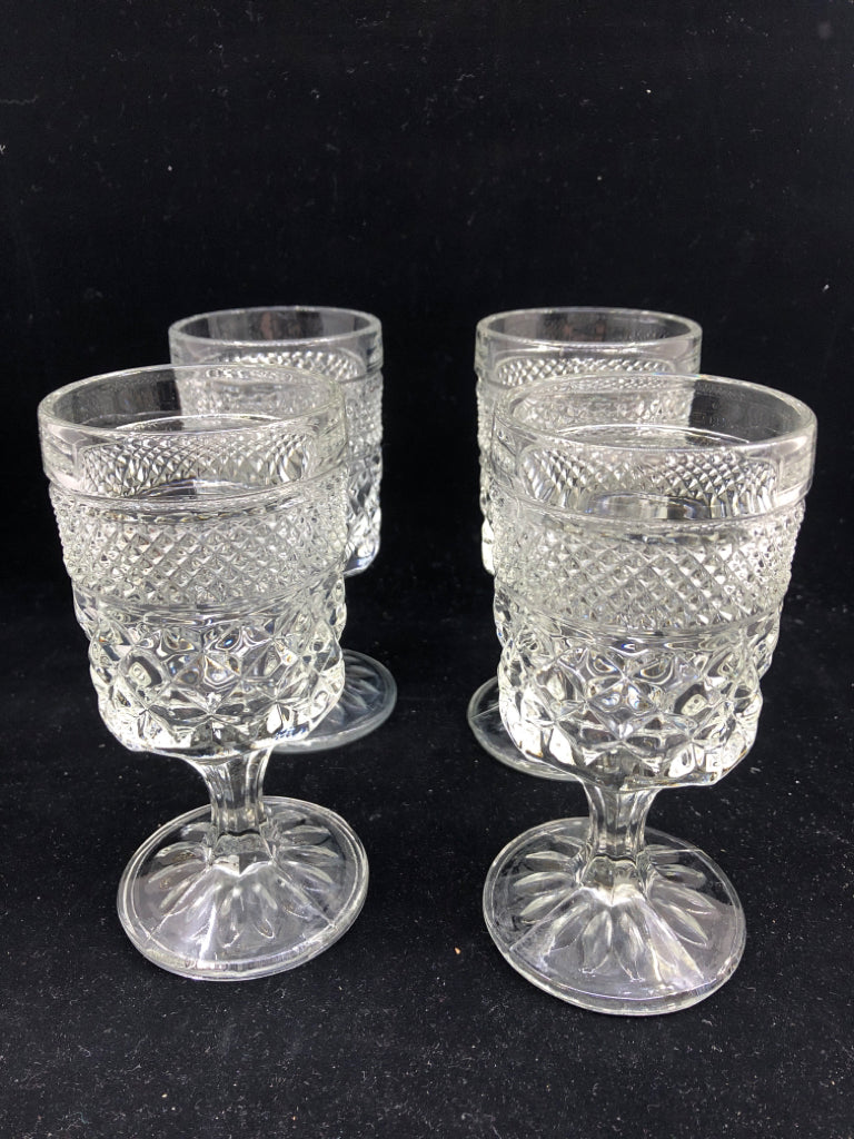 4 VTG CUT GLASS WINE GOBLETS.