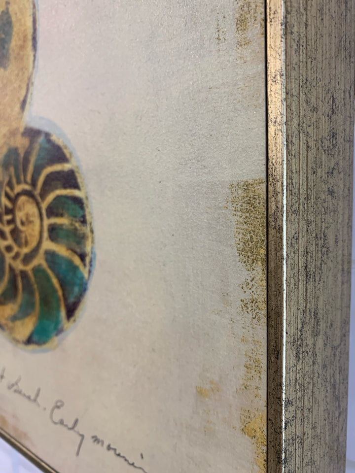 CONCH SHELL PAINTING IN GOLD FRAME.