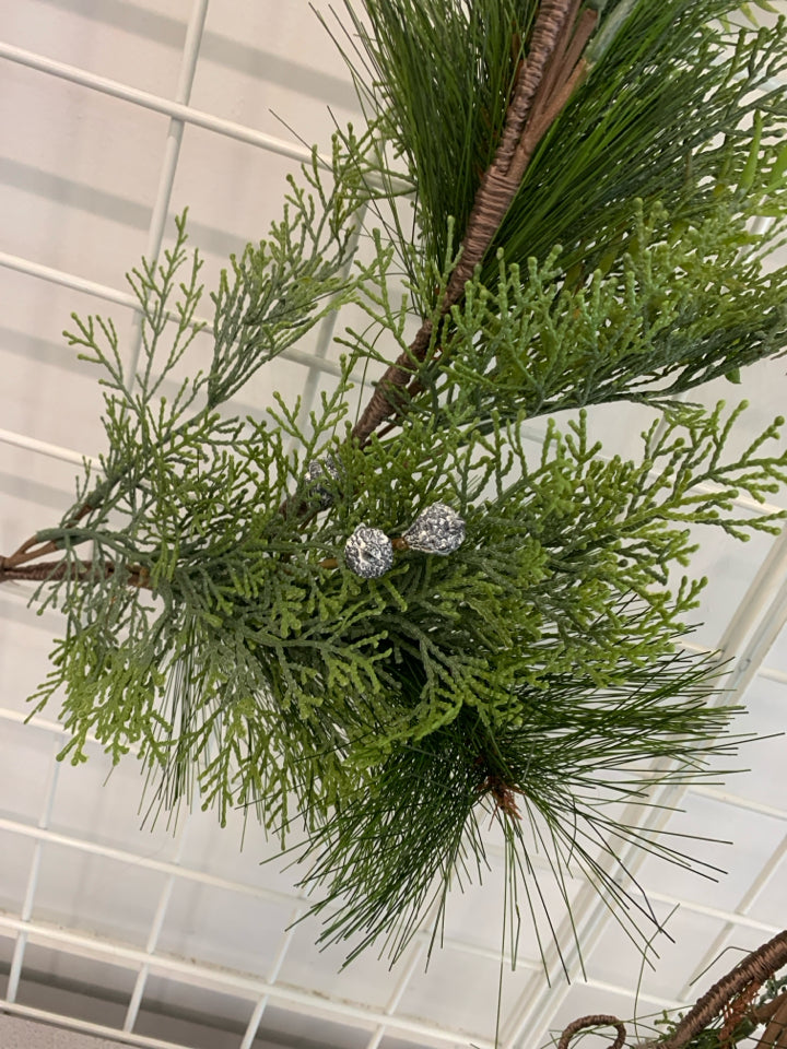 JUNIPER & PINE GARLAND W/FROSTED SEED CONES.