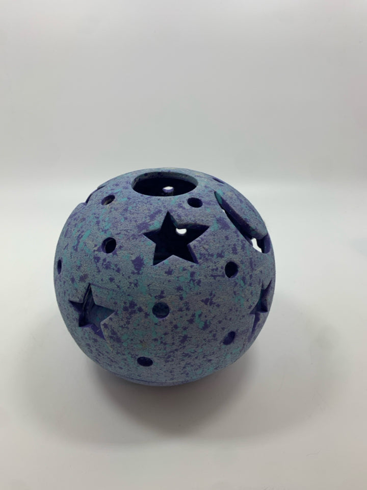 BLUE TEXTURED 2PC STAR AND MOON CUT OUT CANDLE LANTERN.
