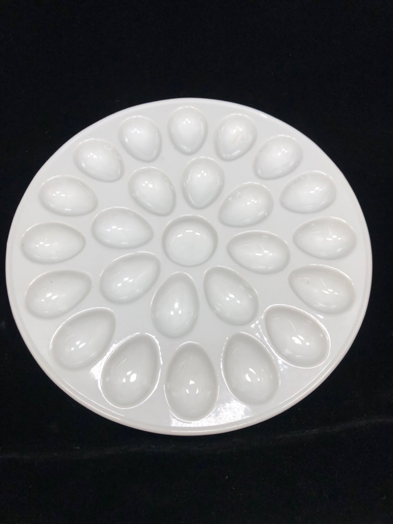 WHITE CERAMIC EGG PLATTER.