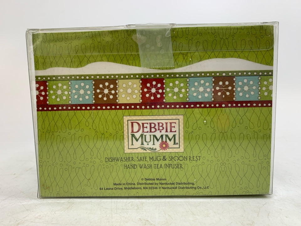 NIB 3 PC PORCELAIN MUG SPOON REST & TEA INFUSER GIFT SET.