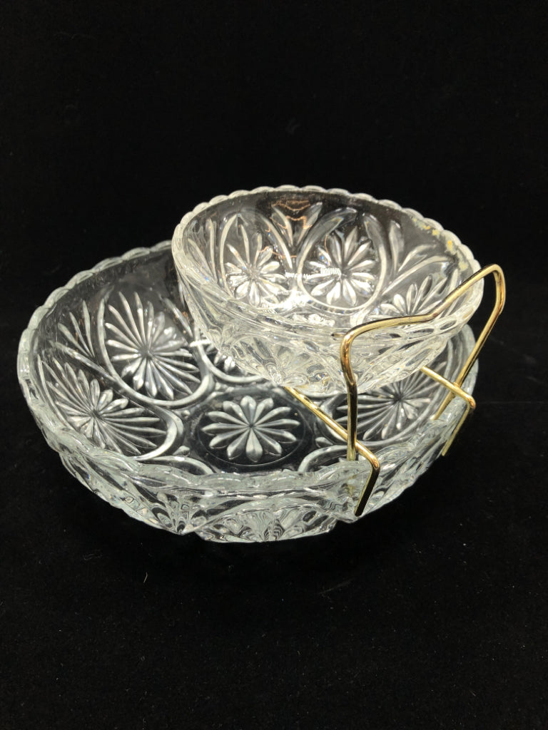 VTG 3PC CUT GLASS CHIP N DIP SET.