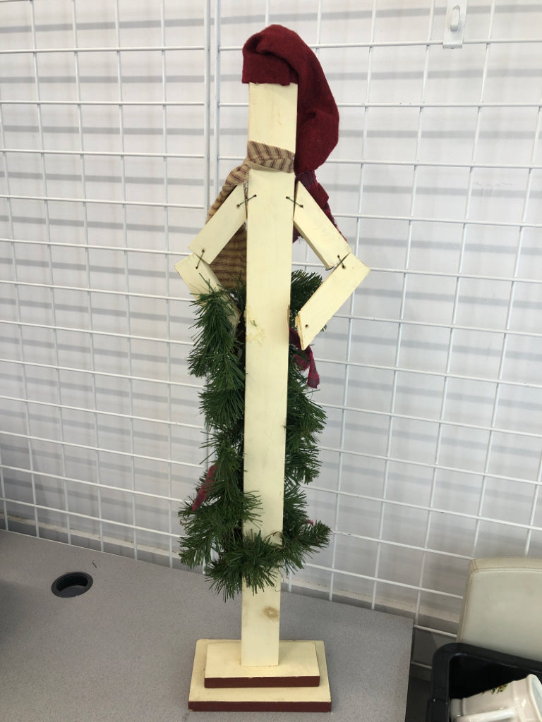 PRIMITIVE WOODEN SNOWMAN 'LET IT SNOW'.
