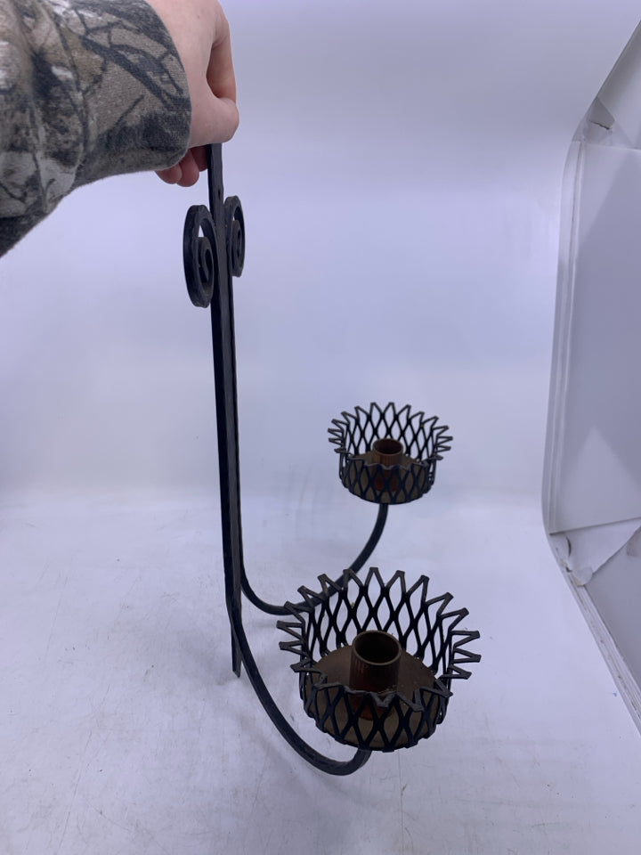 HEAVY METAL 2 SLOT TAPERED CANDLE HOLDER WALL HANGING RUSTIC.