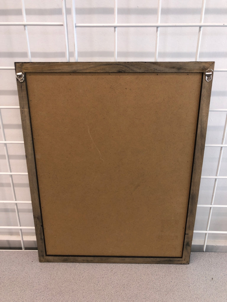 COW SKETCH ART IN GREY WOOD FRAME.