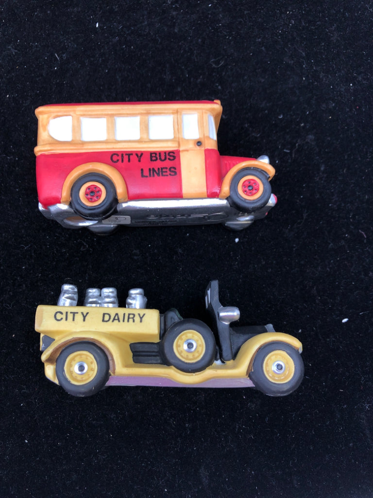 2 TRANSPORT CITY BUS/CITY DAIRY TRUCK HERITAGE VILLAGE ACCESSORIES.