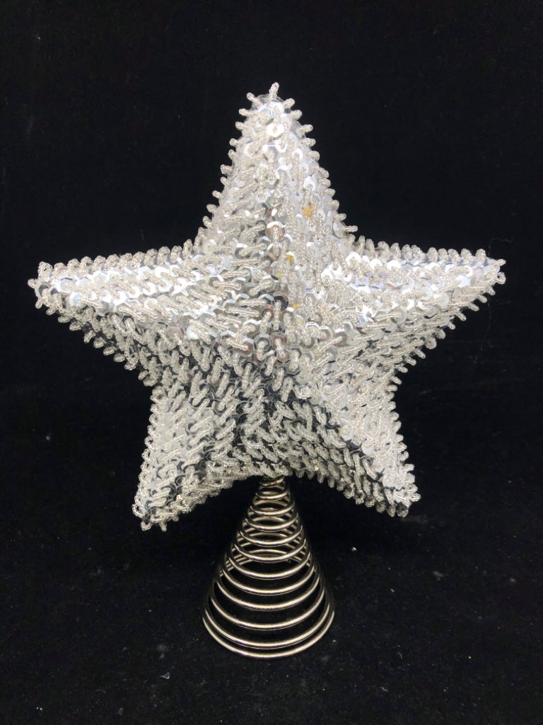 SILVER AND BEADED STAR TREE TOPPER.