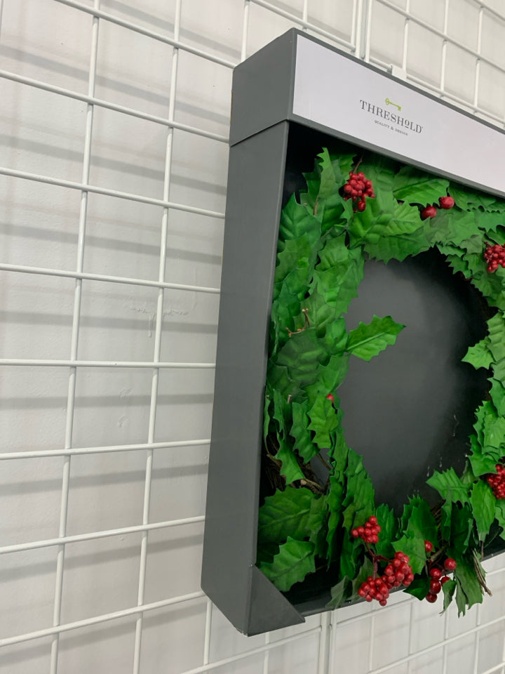 NIB FAUX HOLLY & BERRIES WREATH -THRESHOLD.