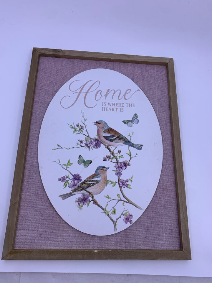 BIRDS, HOME IS WHERE THE HEART IS WOOD WALL ART.