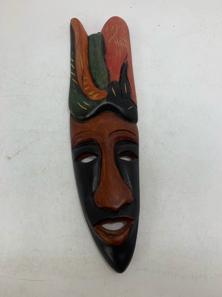 WOOD CARVED MULTI-COLORED MASK HAITI.