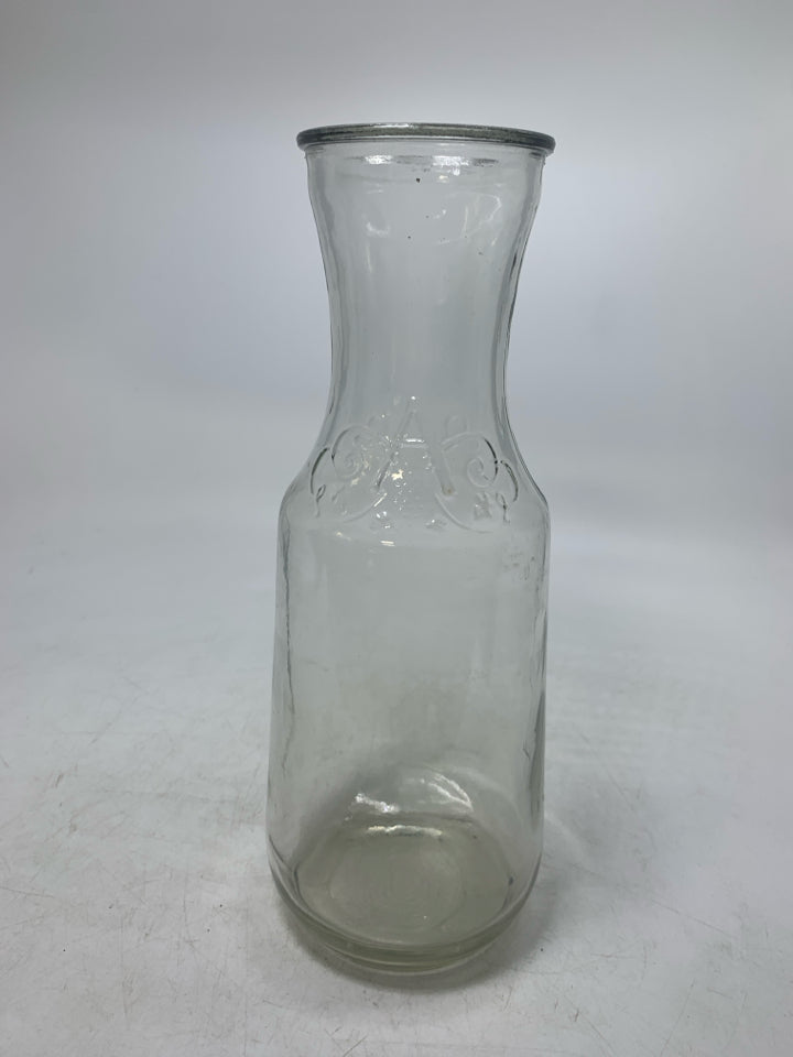 CLEAR GLASS DECANTER W/ MONOGRAM "A".