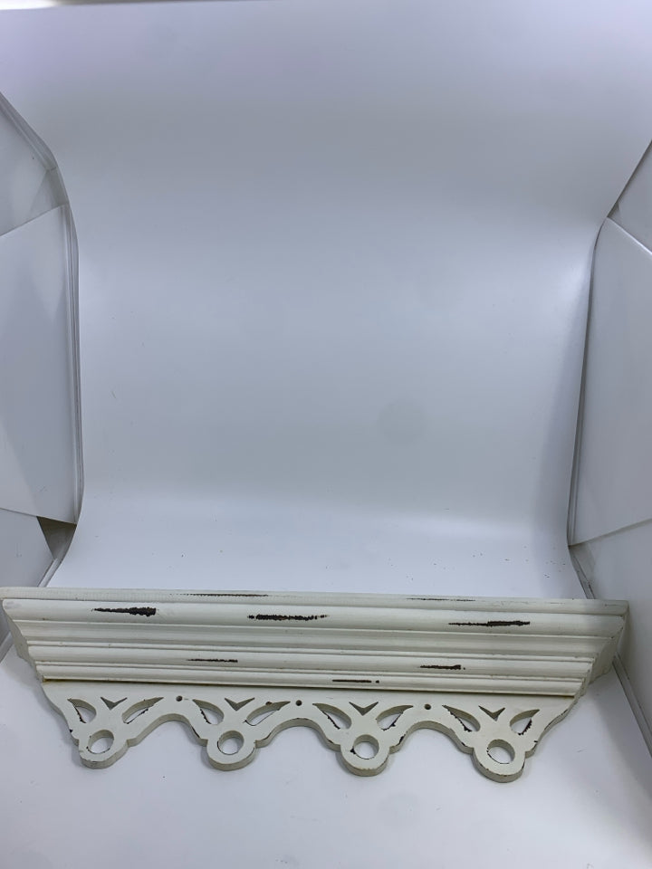 DISTRESSED WHITE WALL-SHELF.