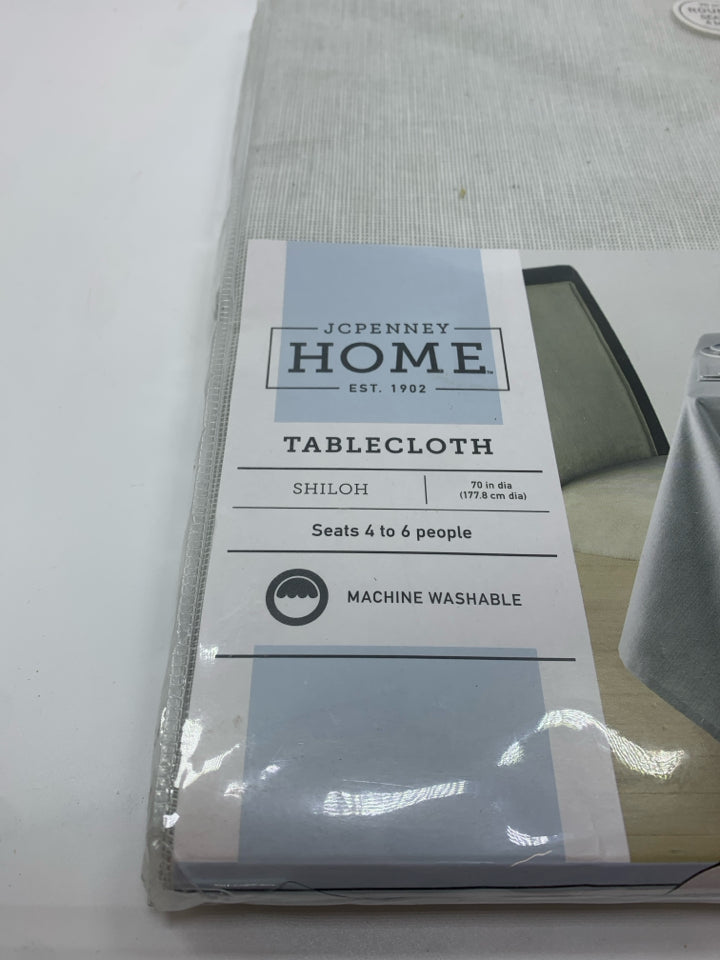 NIP GRAY ROUND TABLECLOTH.