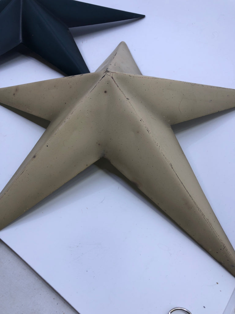 2 METAL STAR WALL DECOR- TAN, NAVY.