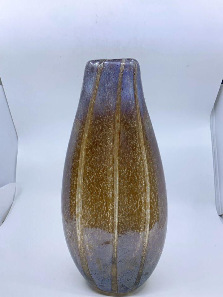 BROWN BLOWN GLASS WIDE VASE.