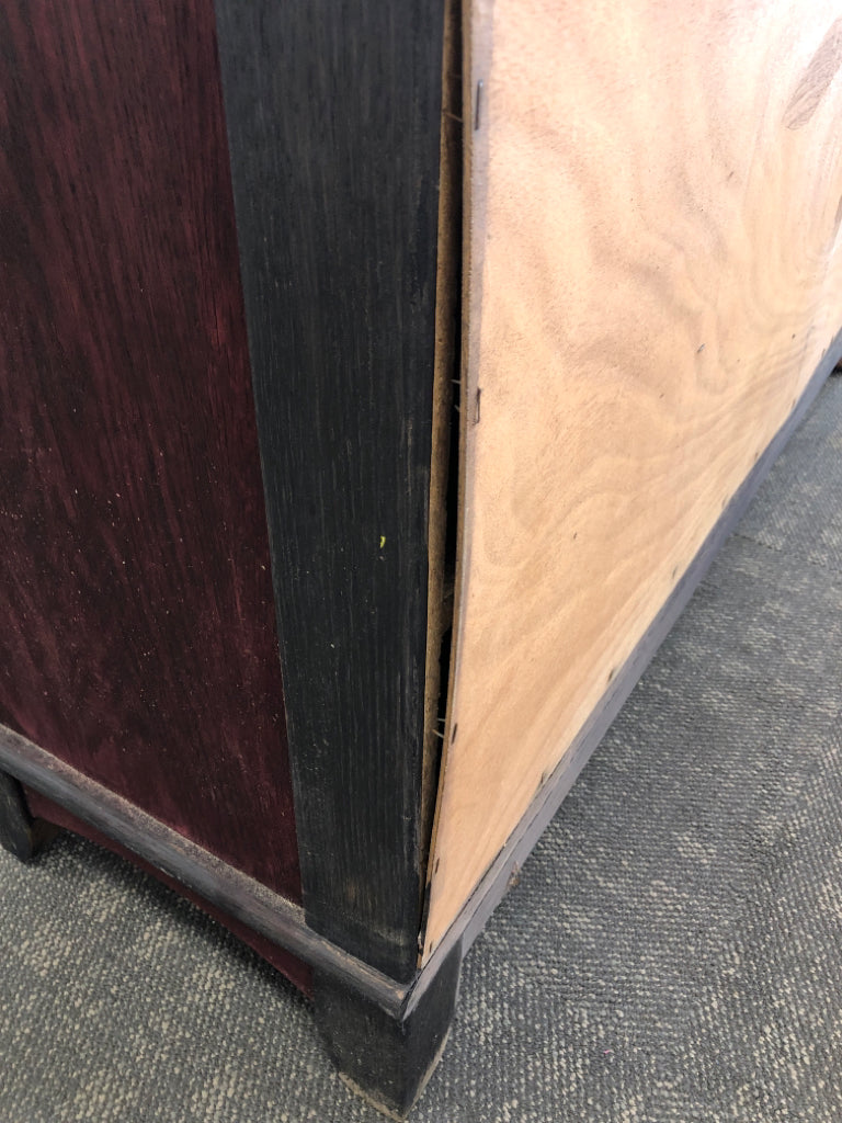 RUSTIC BUFFET TABLE 2 DRAWERS 3 LOWER CABINETS MATTE BLACK W/ DARK RED DETAILS B
