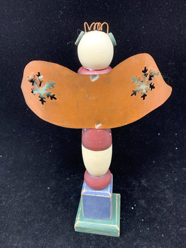 PRIMITIVE "LET IT SNOW" PEDESTAL SNOWMAN WITH WINGS.