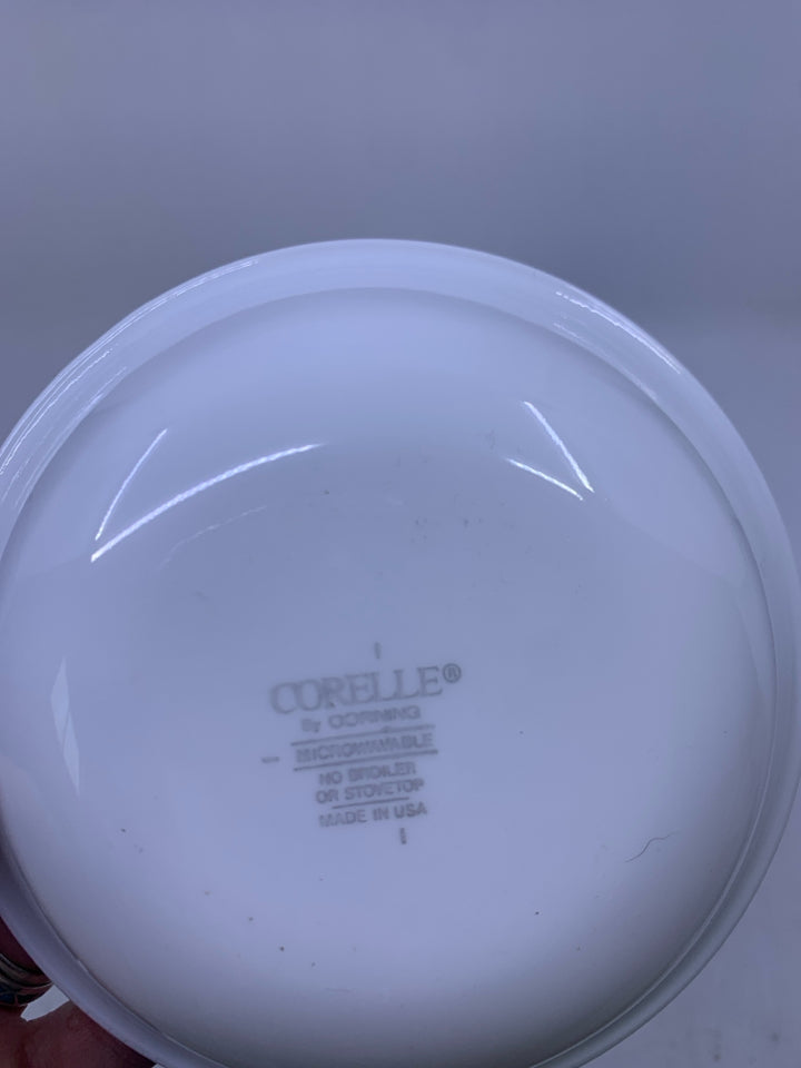 4 WHITE W/ GREEN RIM SNACK BOWLS.