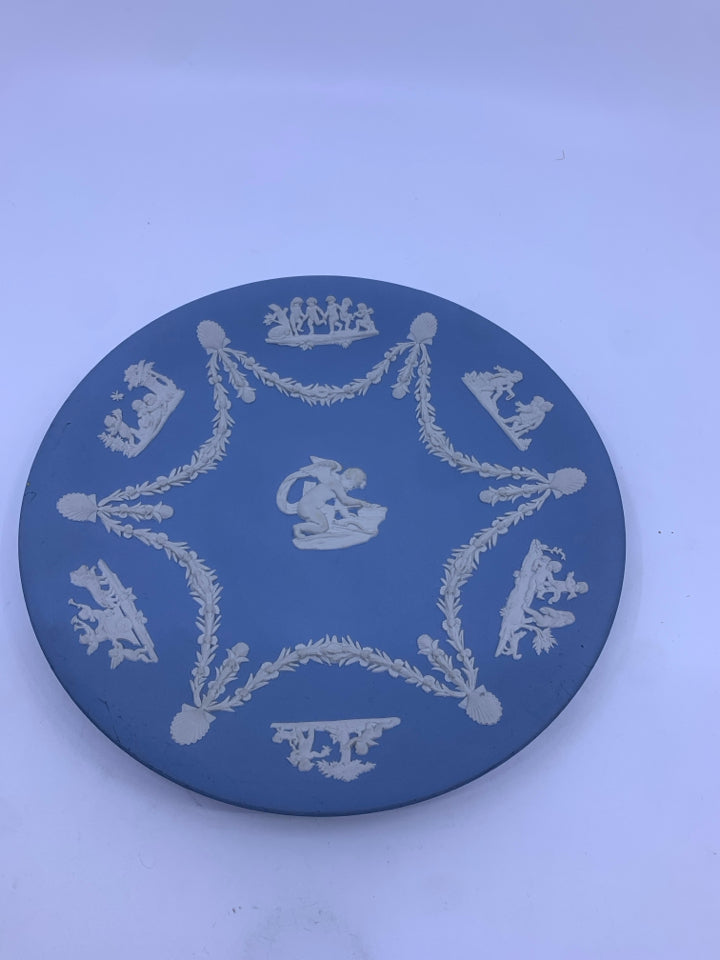 VTG BLUE JASPERWARE ANGEL PLATE.