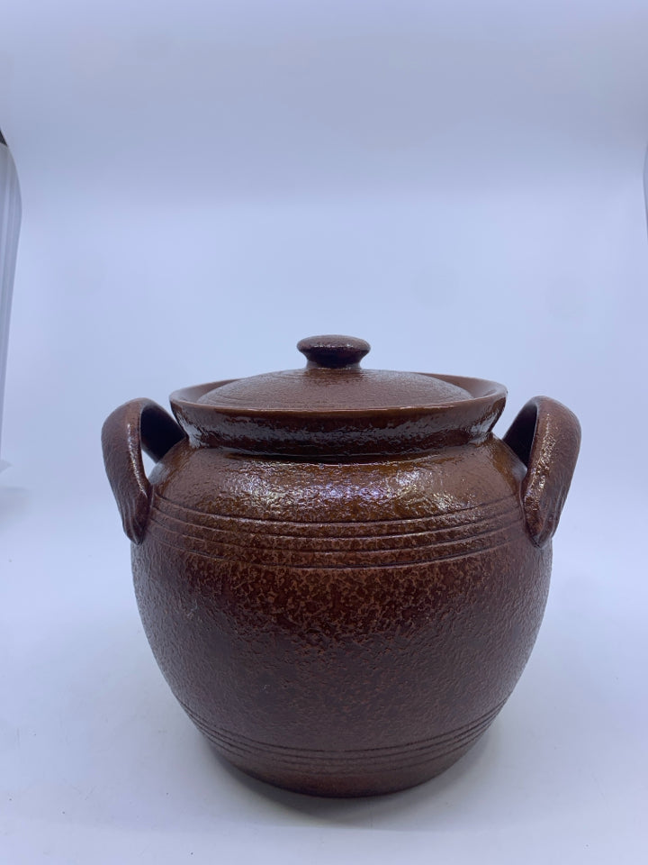 CHOCOLATE BROWN TEXTURED URN CANISTER W/ HANDLES- RAGON HOUSE.