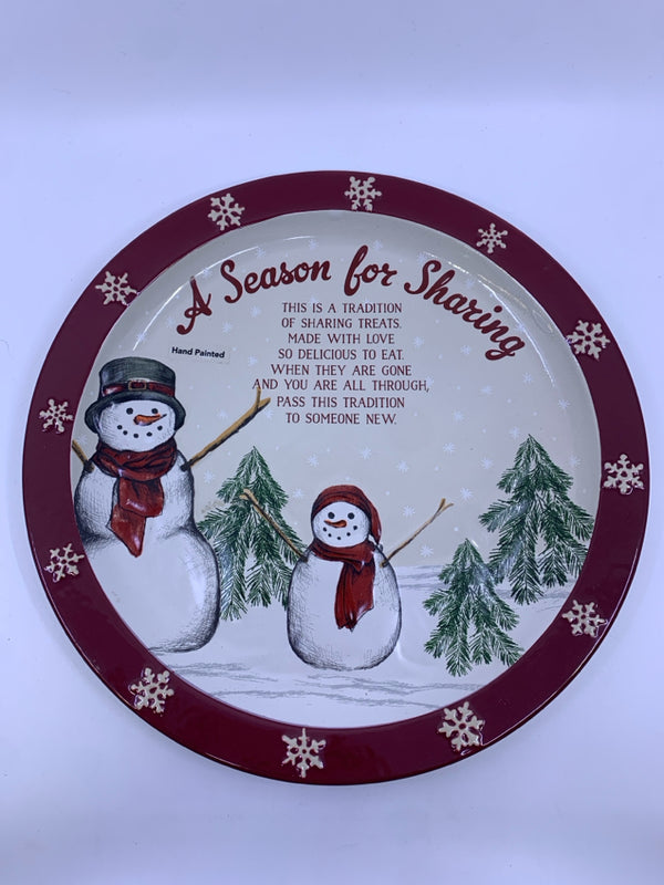 A SEASON FOR SHARING PLATTER W/ RED SNOWFLAKE TRIM.