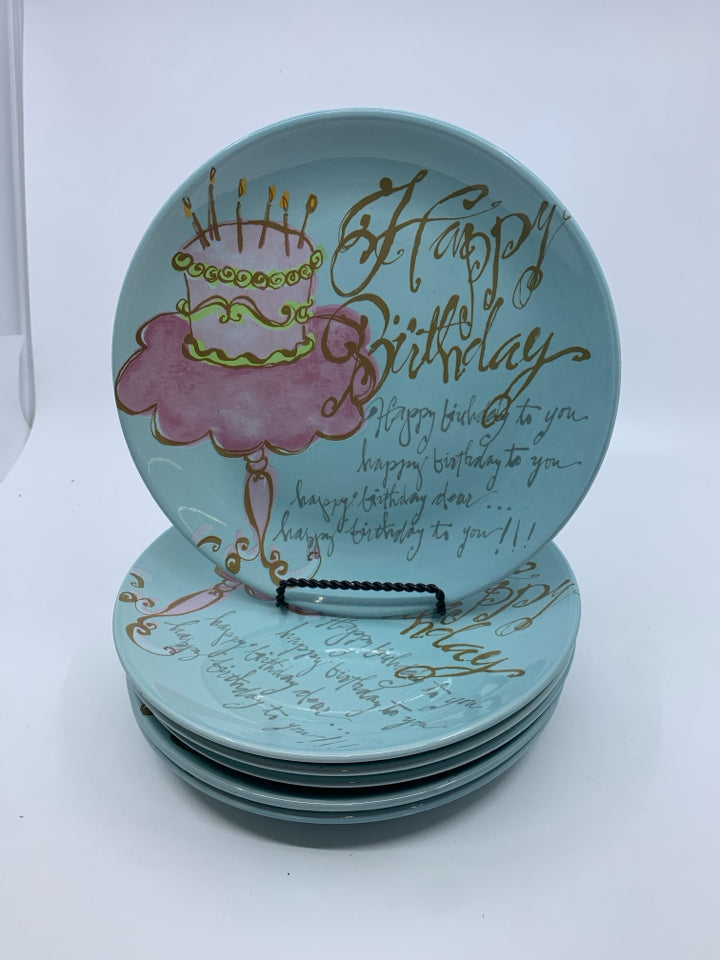 6 TEAL HAPPY BIRTHDAY DESSERT PLATES.