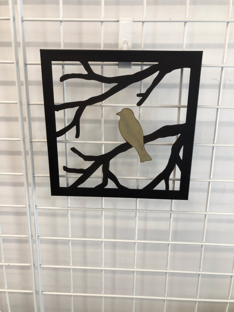 YELLOW METAL BIRD WALL-HANGING.