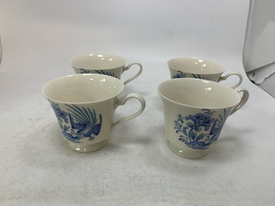 4 BIRD W/ FLOWER TEA CUP SET W/ NO SAUCERS.